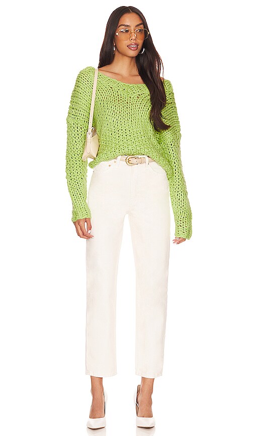 view 4 of 4 Doxie Deep V Sweater in Lime Green