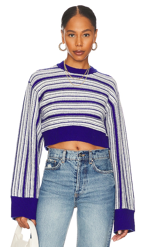 view 1 of 4 Kairi Cropped Stripe Crew in Royal Blue & Ivory
