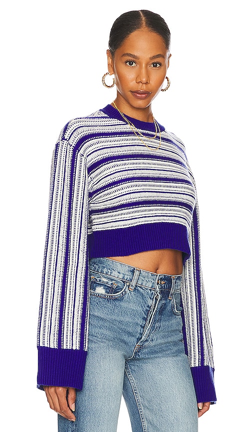 view 2 of 4 Kairi Cropped Stripe Crew in Royal Blue & Ivory
