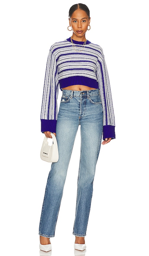 view 4 of 4 Kairi Cropped Stripe Crew in Royal Blue & Ivory