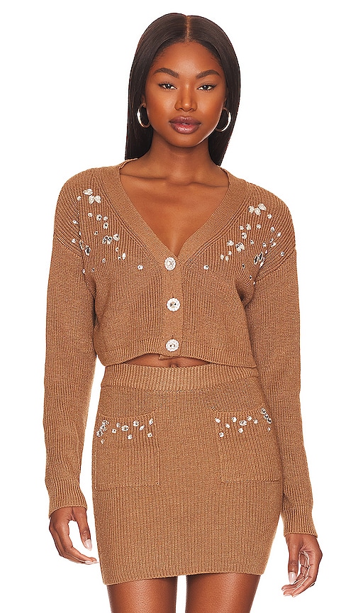 view 1 of 5 Estella Embellished Cropped Cardigan in Chestnut