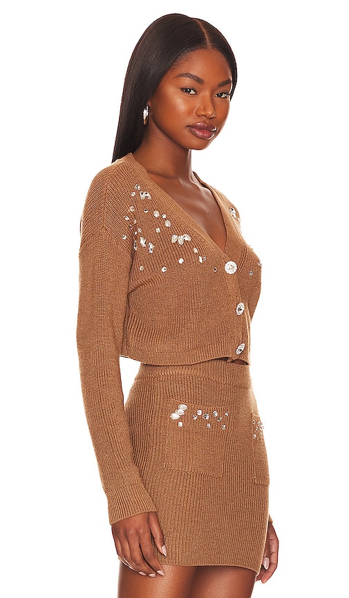 view 2 of 5 Estella Embellished Cropped Cardigan in Chestnut