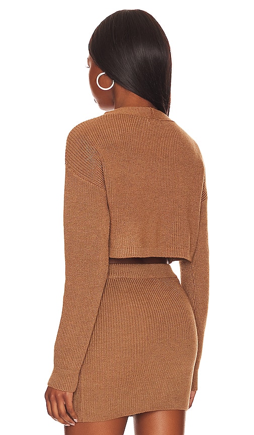 view 3 of 5 Estella Embellished Cropped Cardigan in Chestnut