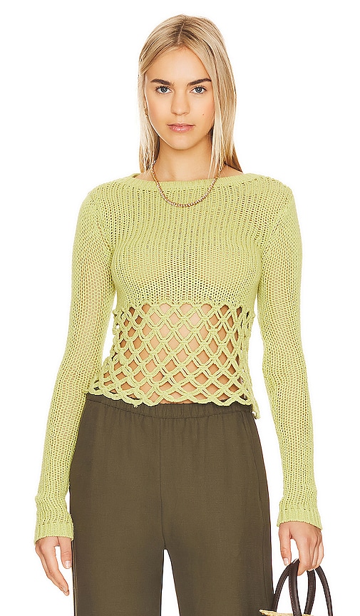Lovers & Friends Clara Cropped Fishnet Pullover In Green