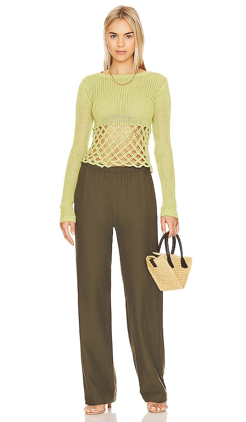 view 4 of 4 Clara Cropped Fishnet Pullover in Green
