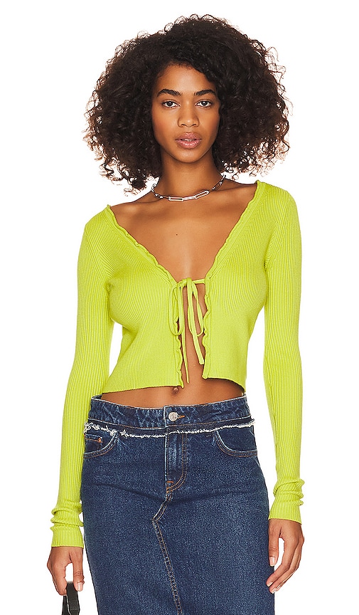 view 1 of 4 Halina Tie Front Cardigan in Lime Green