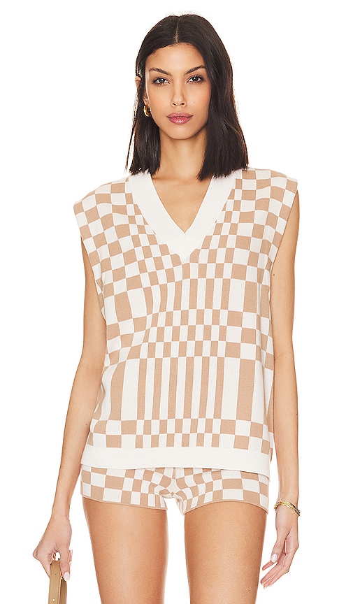 view 1 of 4 Carice Checkered Vest in Nude & White