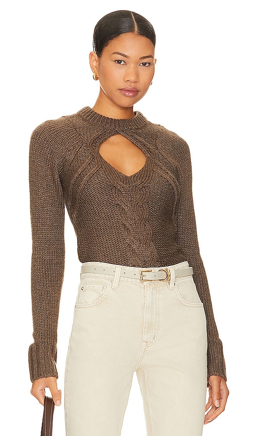 Lovers & Friends Emory Keyhole Cable Pullover In Brown