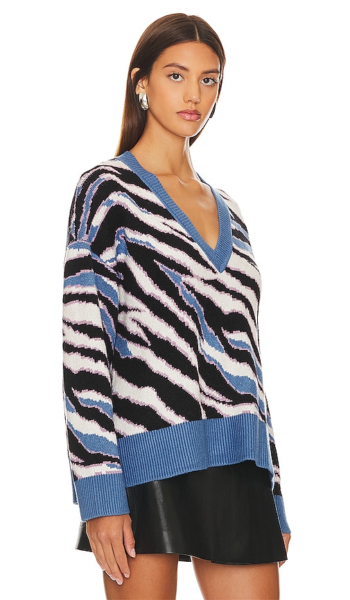 view 2 of 4 Abstract V Neck Sweater in Blue Multi Stripe