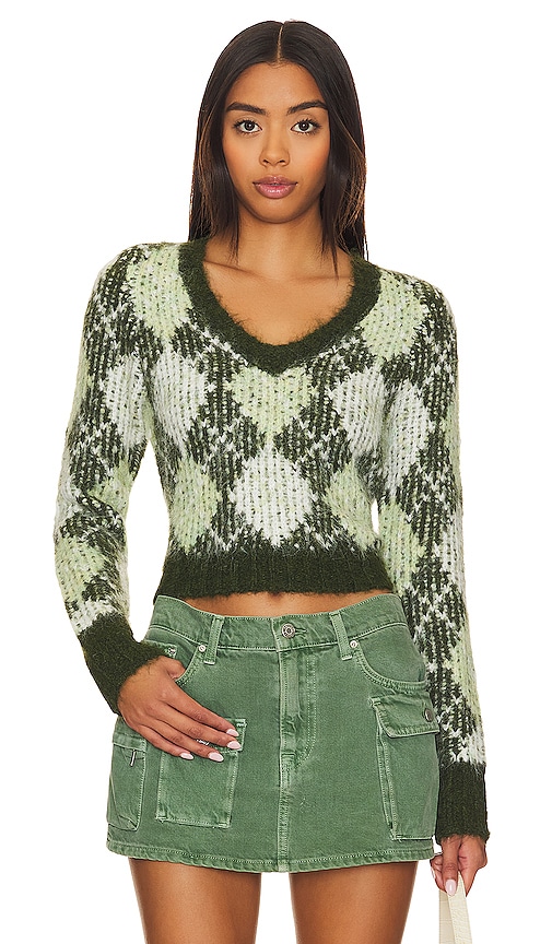 Lovers & Friends Tanessa Argyle Sweater In Green