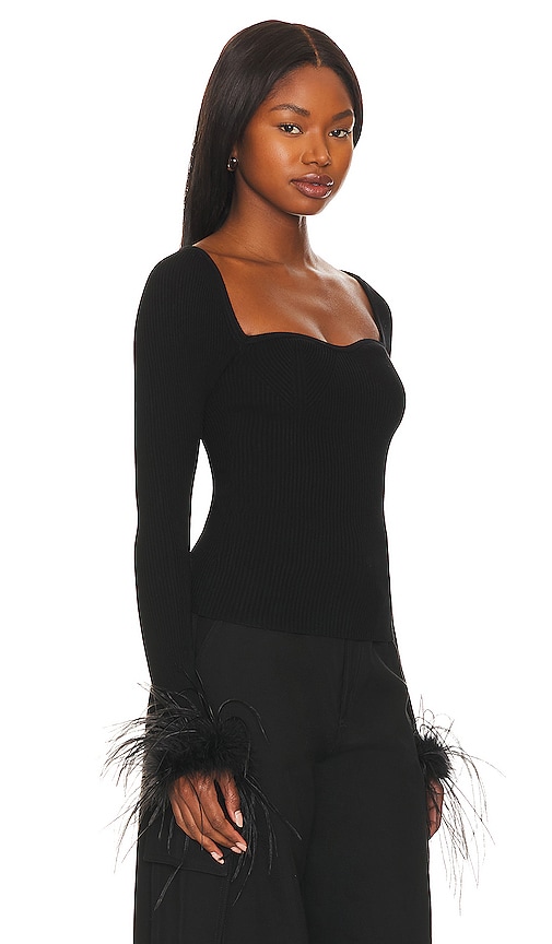 view 2 of 4 Kinsley Feather Trim Top in Black