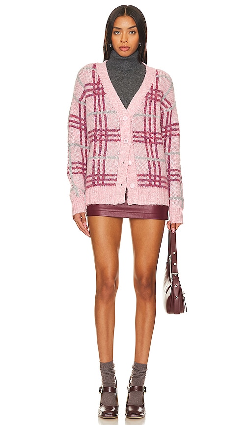view 4 of 4 Damia Plaid Cardigan in Pink Plaid