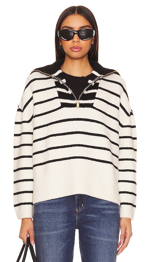 view 1 of 4 Cl?mence Half Zip Pullover in Black & White Stripe