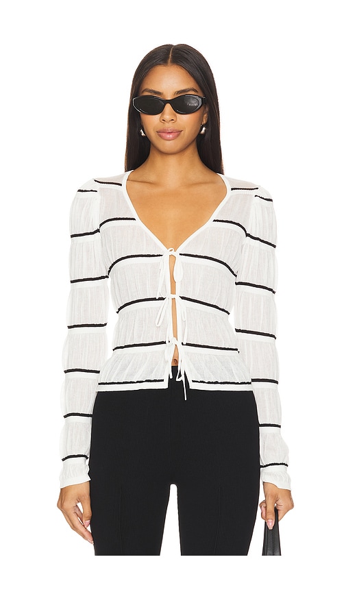 view 1 of 4 Tanya Cardigan in Cream & Black Stripe