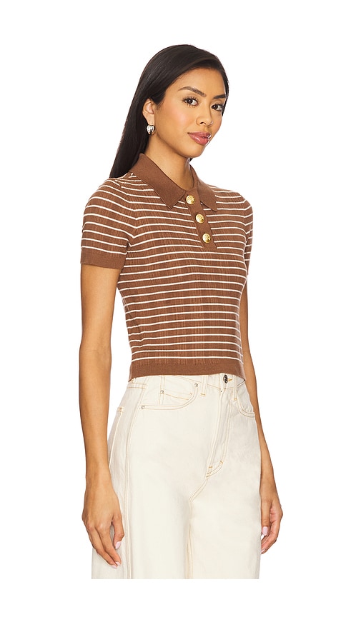 view 2 of 5 Camelia Stripe Short Sleeve Polo in Brown & Ivory