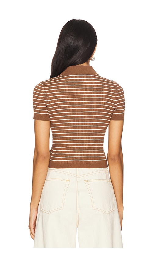 view 3 of 5 Camelia Stripe Short Sleeve Polo in Brown & Ivory