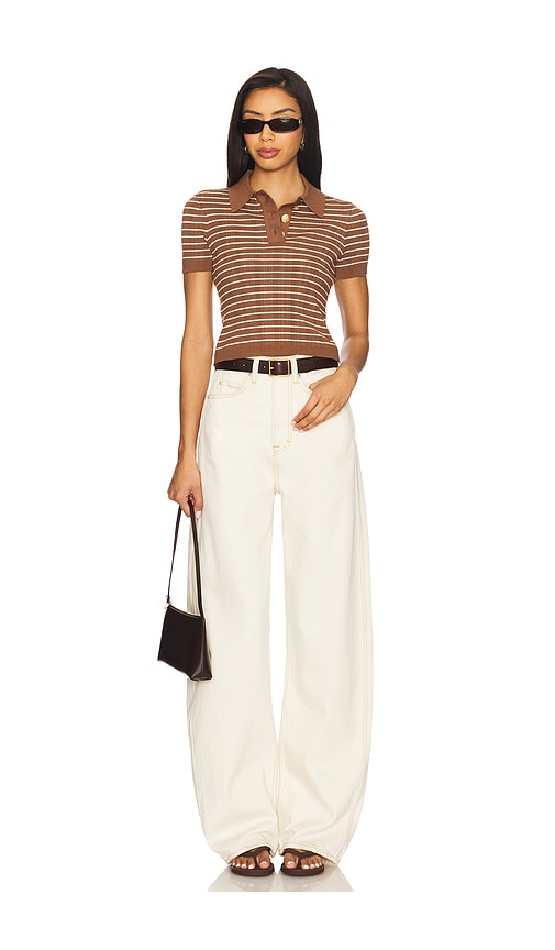 view 4 of 5 Camelia Stripe Short Sleeve Polo in Brown & Ivory