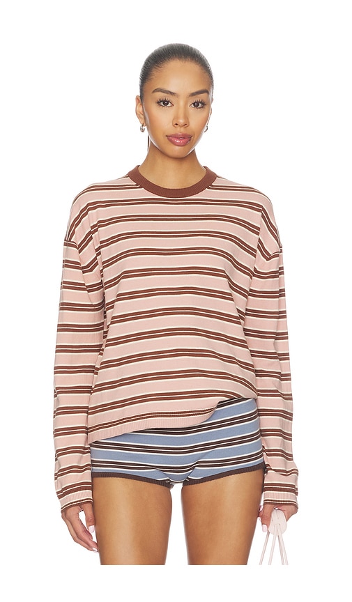 view 1 of 5 Amalia Crew Neck Sweater in Pink & Brown Stripe