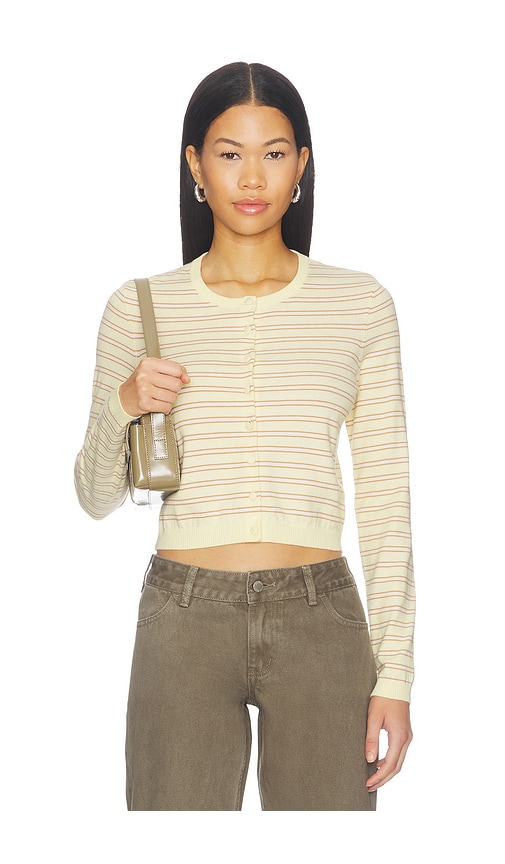 view 1 of 5 Jaylin Stripe Cardigan in Yellow & Brown Stripe