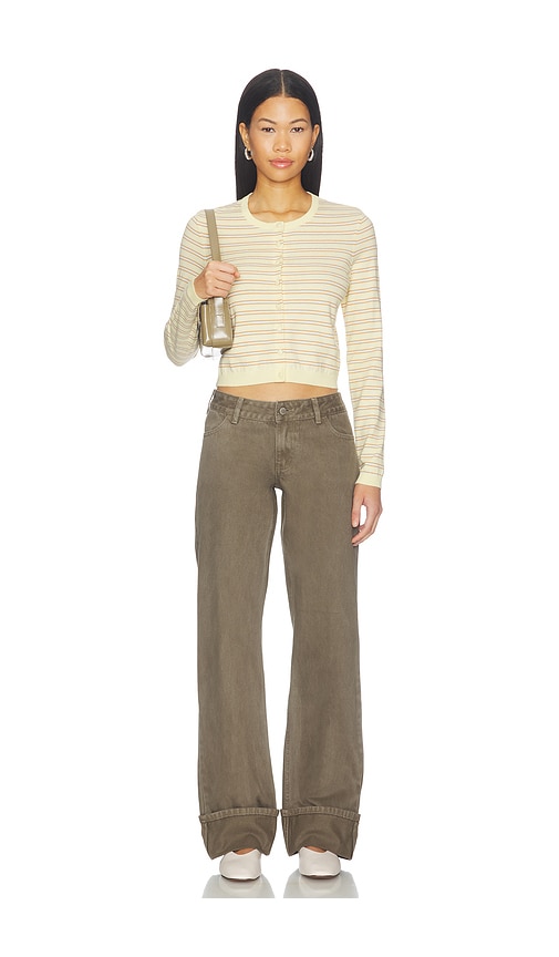 view 4 of 5 Jaylin Stripe Cardigan in Yellow & Brown Stripe