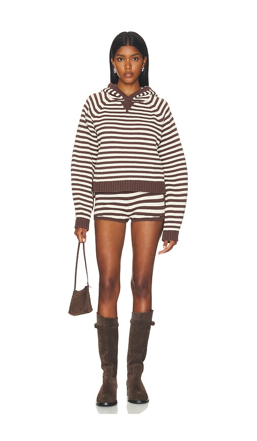 view 4 of 5 Pauley Knit Hoodie in Brown & Ivory Stripe