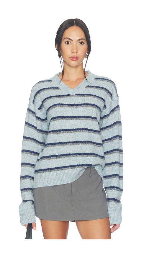 Lindy Striped V-neck Sweater by Lovers and Friends in Blue Stripe