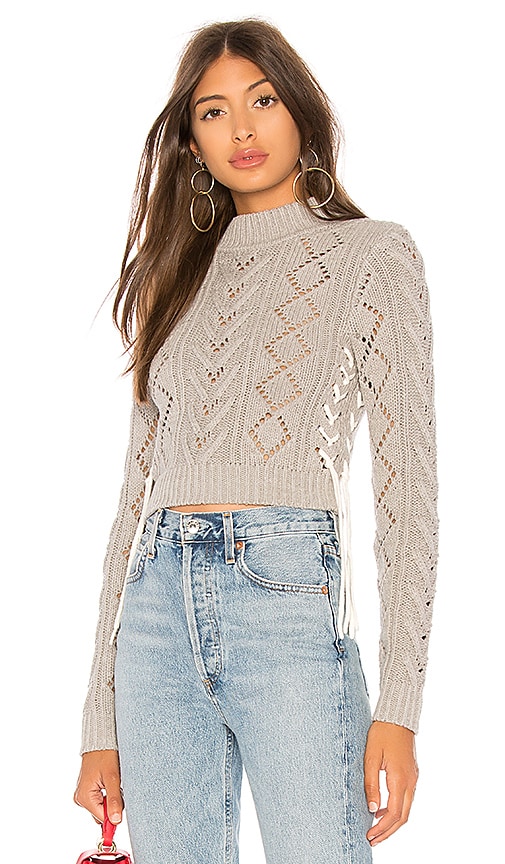 view 1 of 4 Lace Up Crop Sweater in Heather Grey