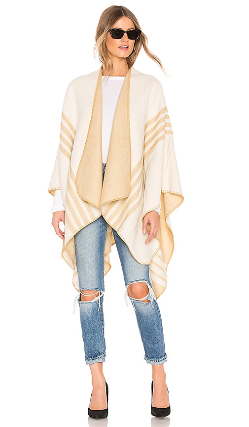 Lovers and Friends Poncho With Stripe Detail in Cream & Taupe