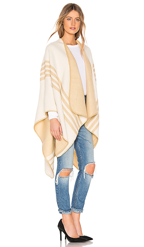 view 2 of 3 Poncho With Stripe Detail in Cream & Taupe