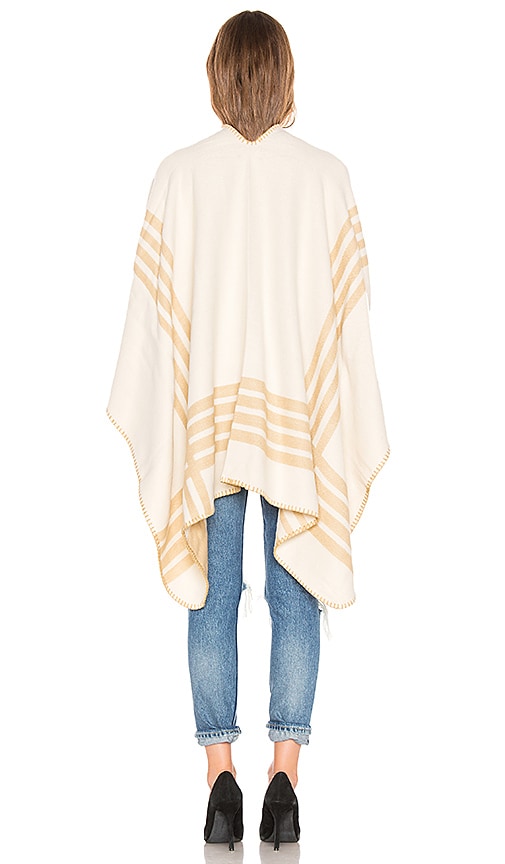 view 3 of 3 Poncho With Stripe Detail in Cream & Taupe