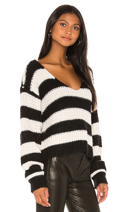 view 2 of 4 Collins V Neck Sweater in Black & White Stripe