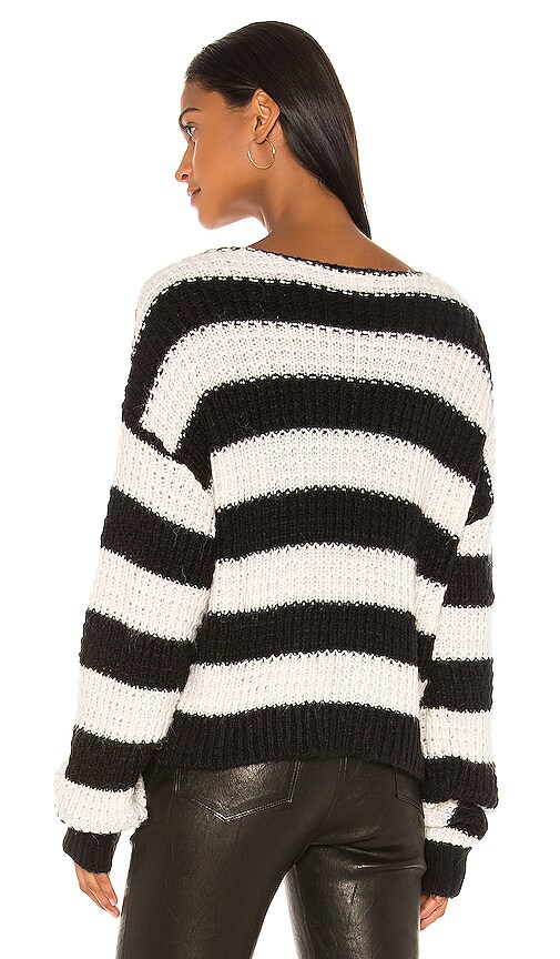 view 3 of 4 Collins V Neck Sweater in Black & White Stripe