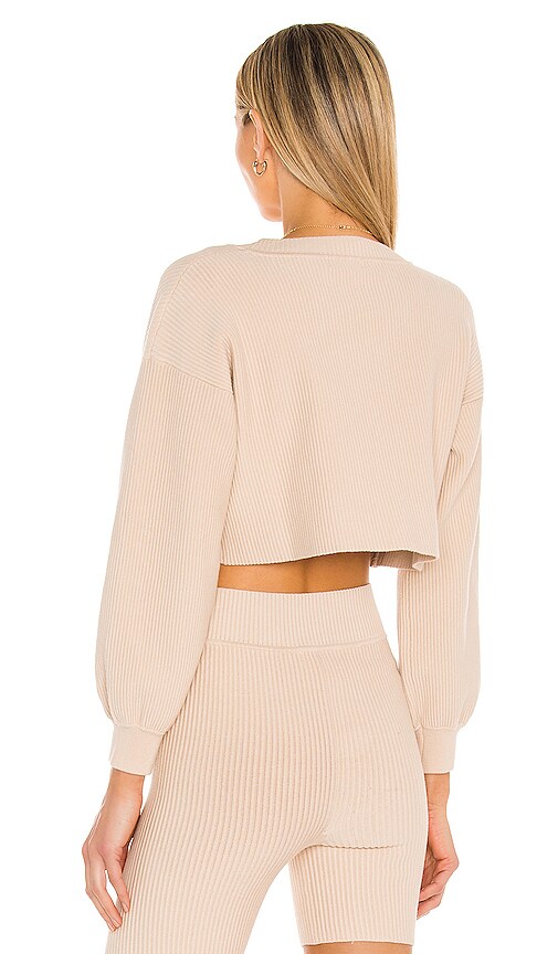 view 4 of 5 Cropped Ribbed Cardigan in Nude