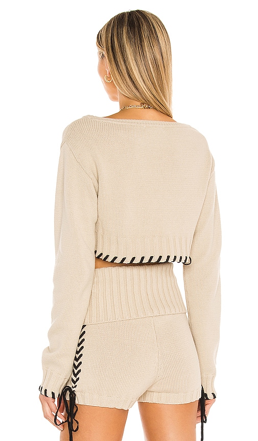 view 3 of 4 Annalisa Cropped Sweater in Oatmeal & Black
