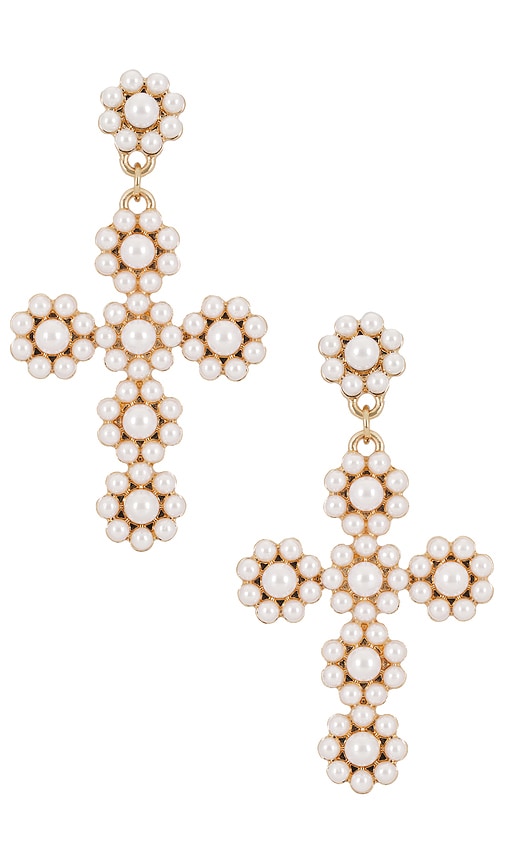 Shop Lovers & Friends Candace Cross Earrings In Ivory