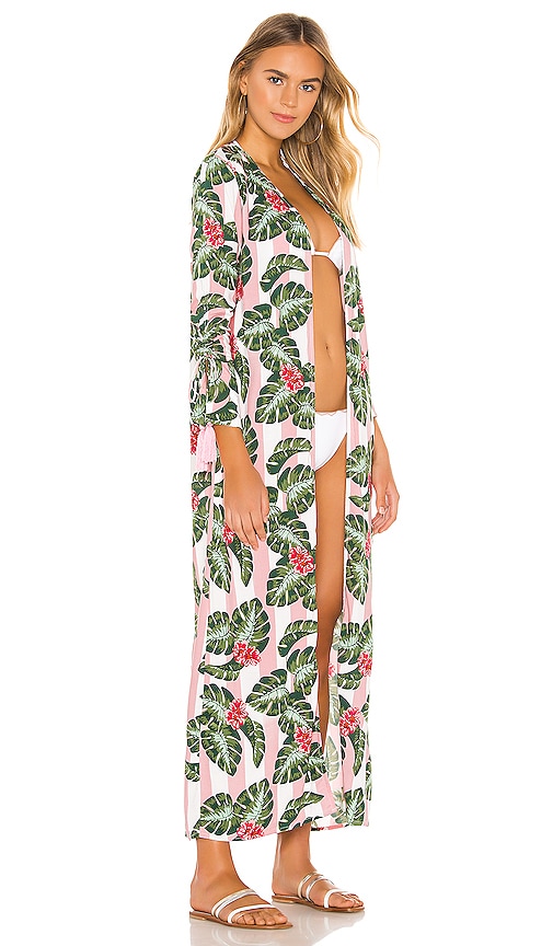 view 2 of 3 Bamboo Robe in Pink Palm Stripe