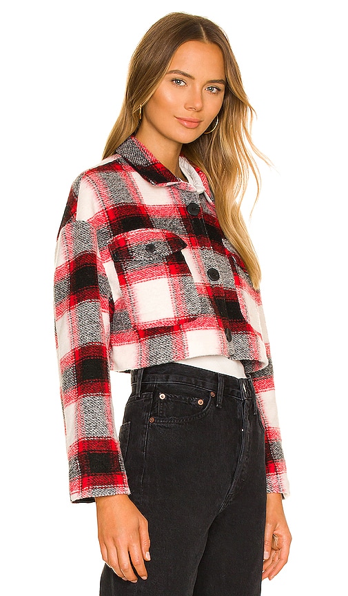 view 2 of 4 Roxy Cropped Shacket in Red Plaid