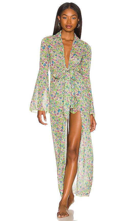 view 5 of 5 Ring My Bell Robe in Lime Hippy Floral