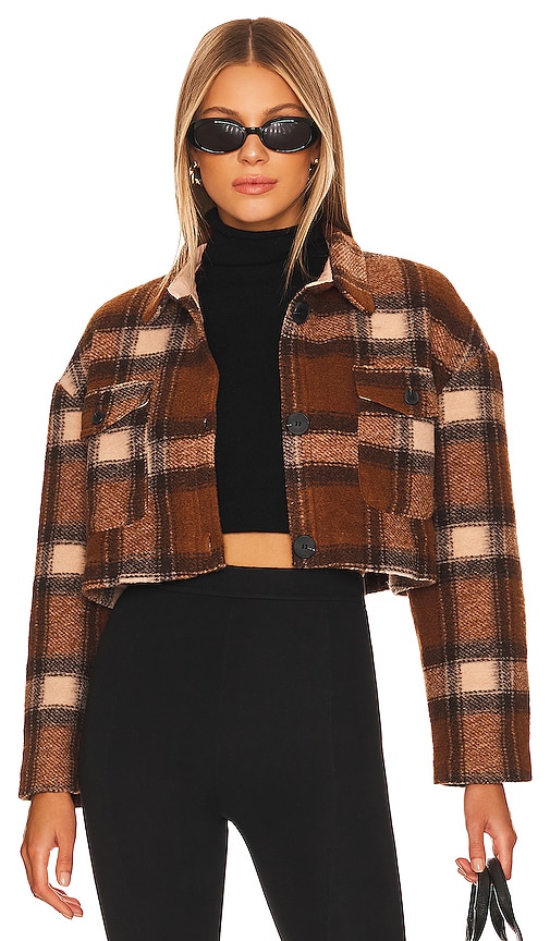 view 1 of 4 Lovers + Friends Roxy Cropped Shacket in Brown Plaid
