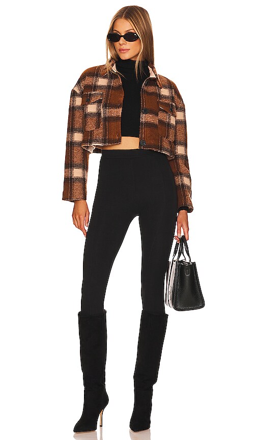 view 4 of 4 Lovers + Friends Roxy Cropped Shacket in Brown Plaid