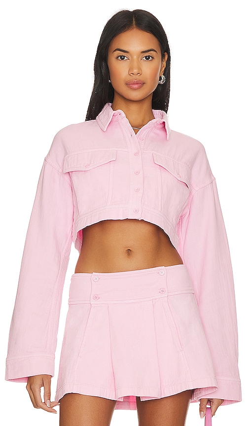 Pink Cropped Denim Jacket | boohoo