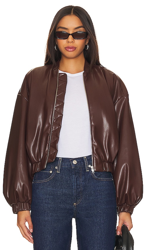 FAUX LEATHER BOMBER JACKET in Light Brown