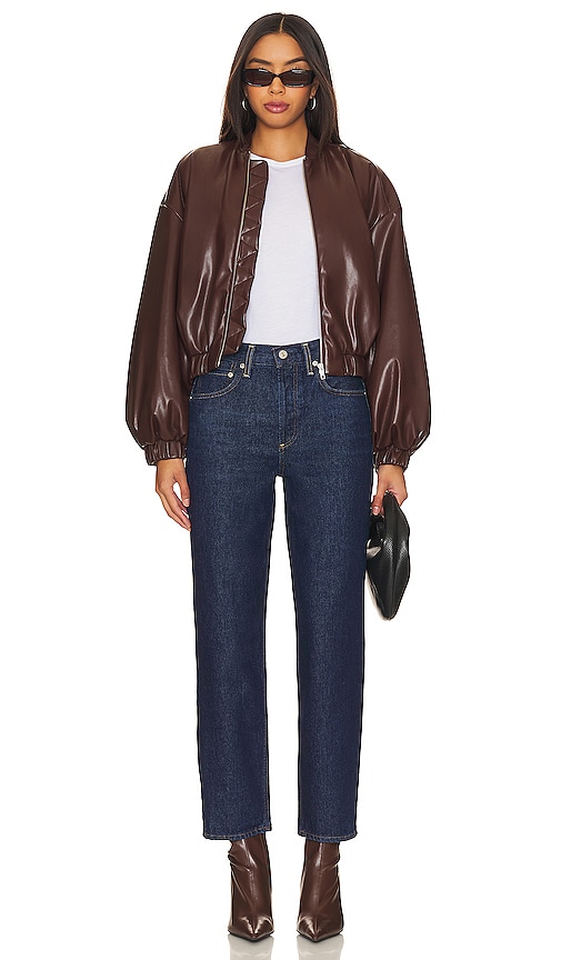 view 5 of 5 x Rachel Ana Faux Leather Bomber Jacket in Pecan Brown