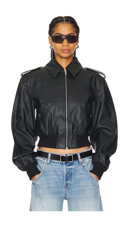 view 1 of 5 Dylan Faux Leather Bomber Jacket in Black