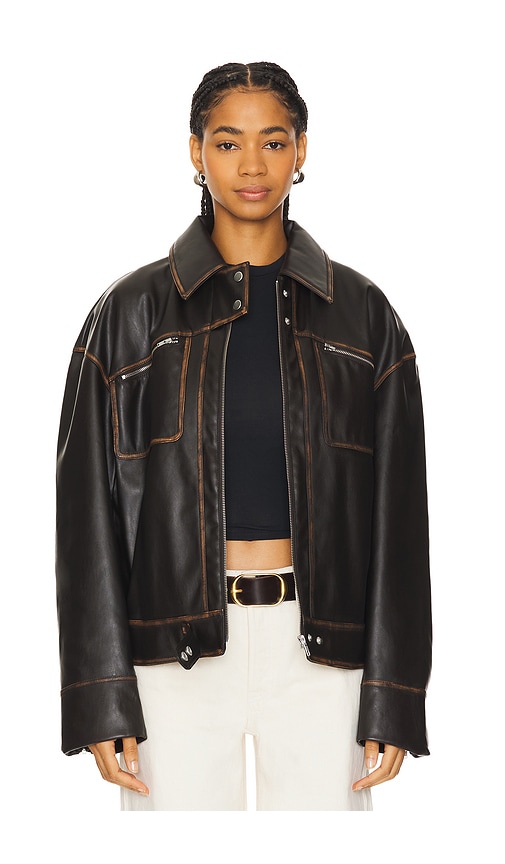 view 1 of 5 Brinley Faux Leather Jacket in Brown