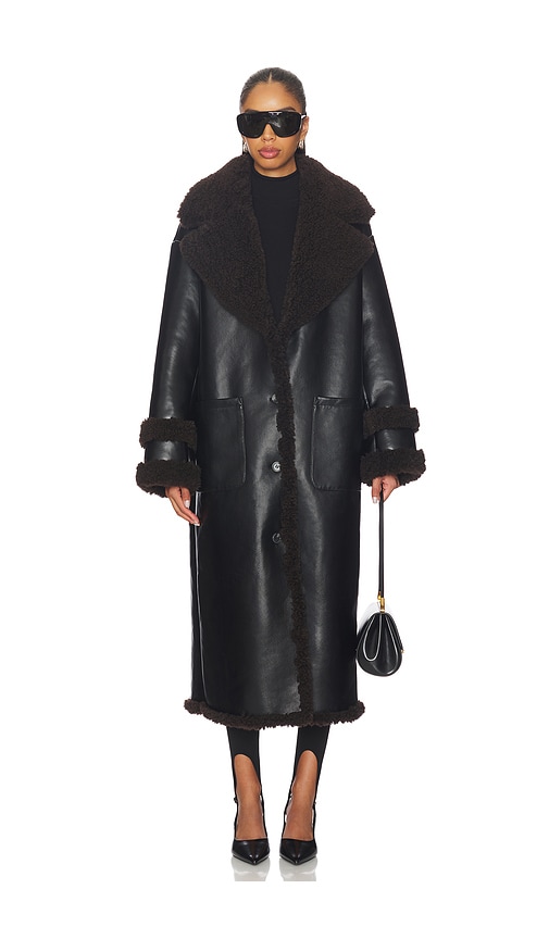 view 1 of 4 Irving Faux Leather Coat in Black & Dark Brown