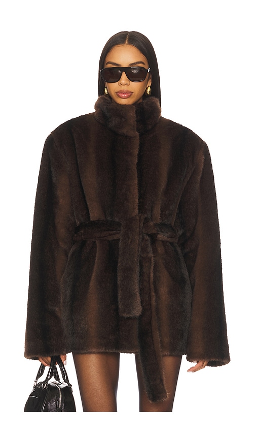 Lovers & Friends X Christina Elezaj Andrea Faux Fur Jacket In Brown