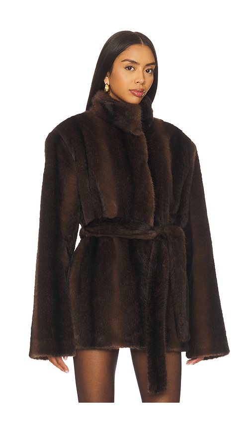 Lovers & Friends X Christina Elezaj Andrea Faux Fur Jacket In Brown