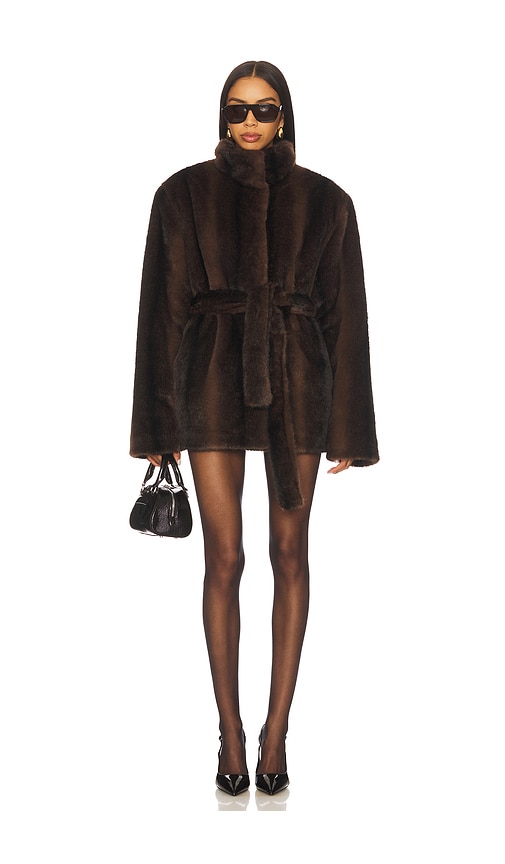view 4 of 4 x Christina Elezaj Andrea Faux Fur Jacket in Dark Brown
