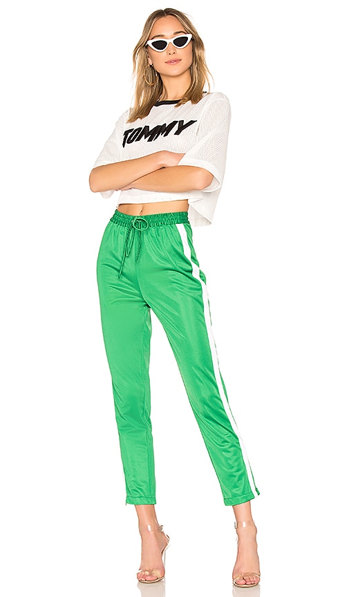 view 4 of 4 Crop Track Pant in Green & White